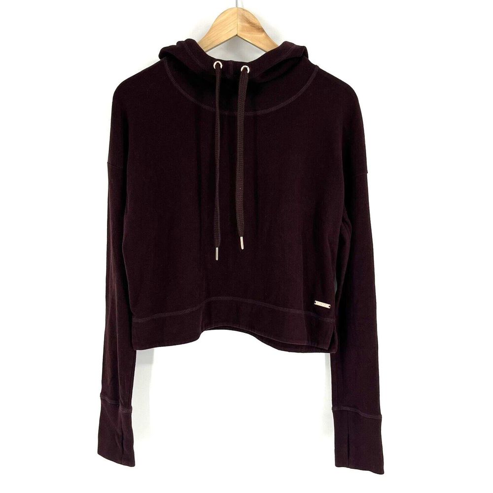 Sweaty Betty Sweatshirt Size Small Womens Maroon Escape Luxe Fleece Crop Hoodie